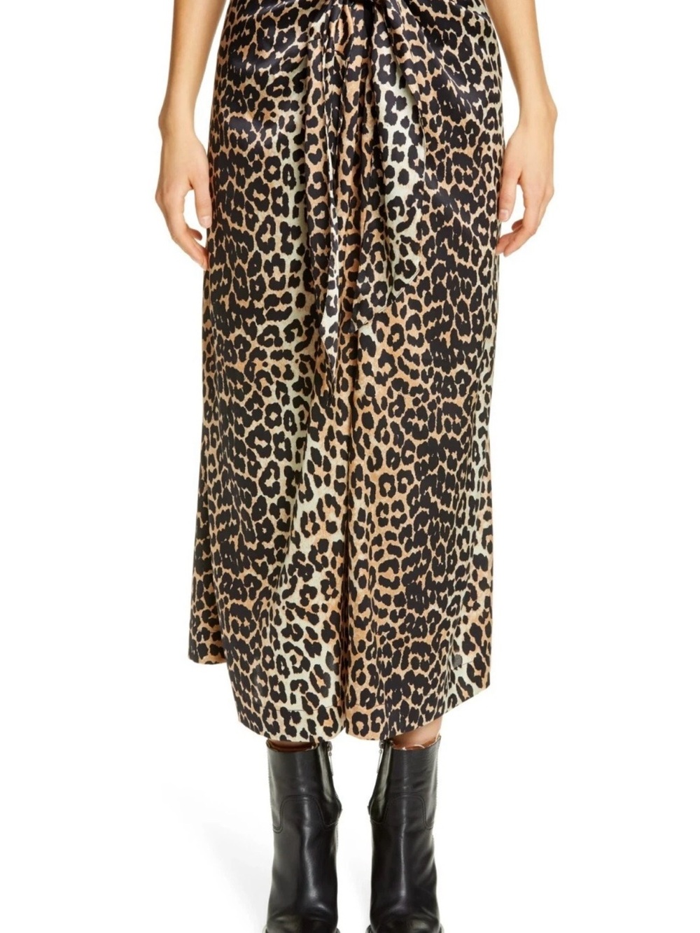 Ganni Leopard Print Satin Midi Skirt - Brown/Black